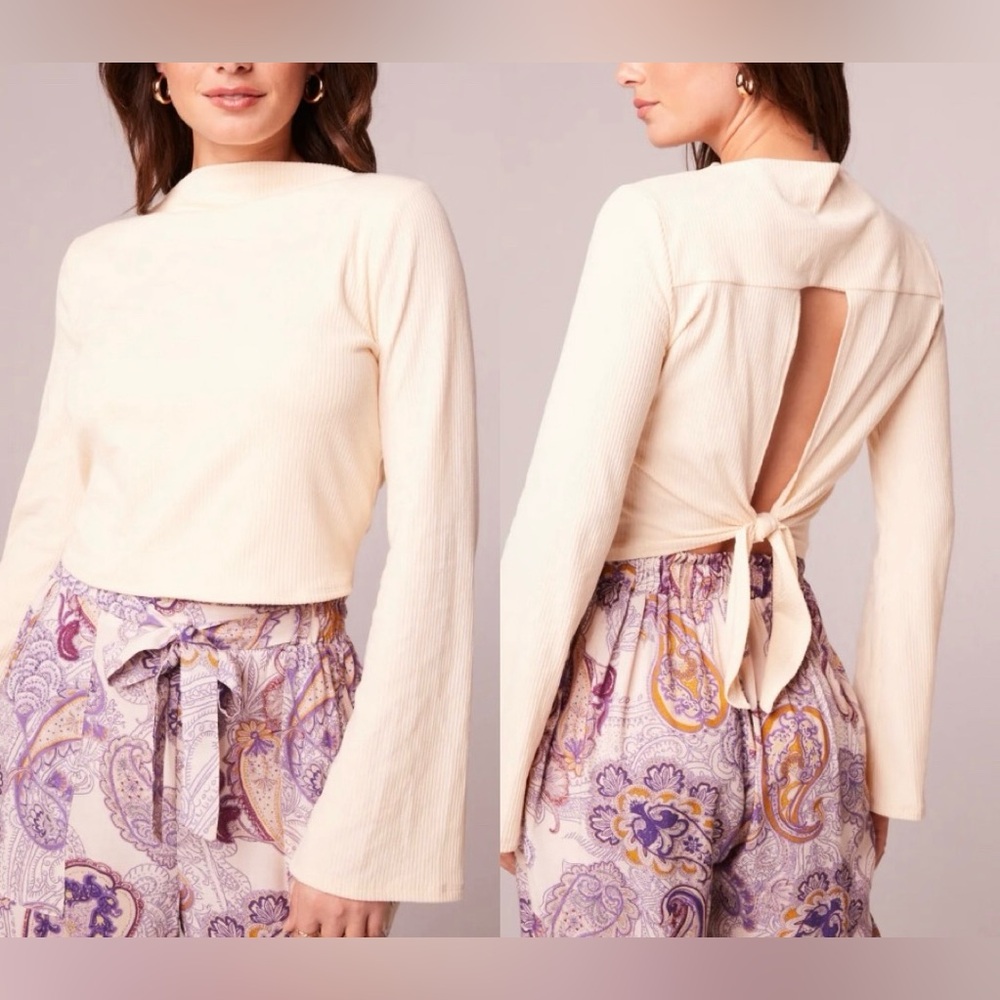 Band of the Free NWT Avril Mock Neck Crop Top Blouse in Butter Cream Size L